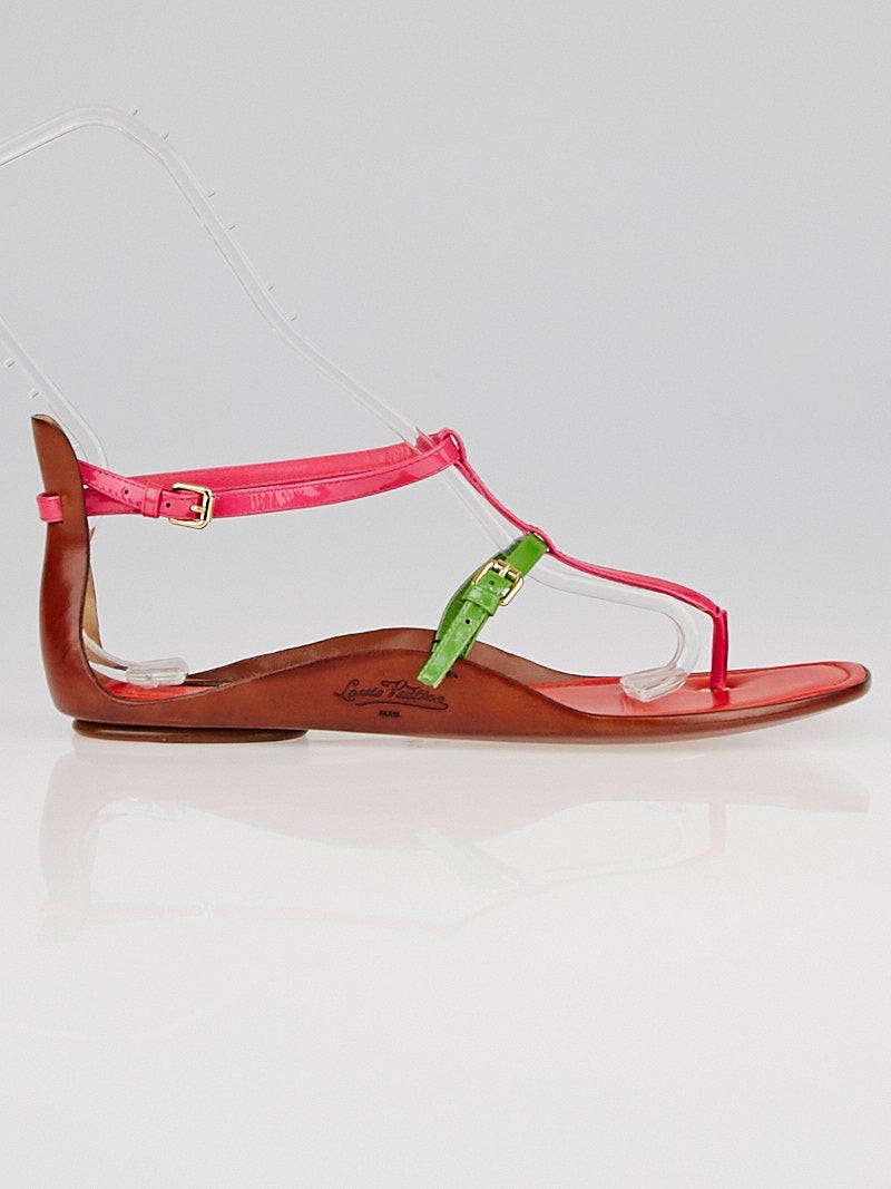 Louis Vuitton Multicolor Patent Leather Strappy Flat Sandals Size