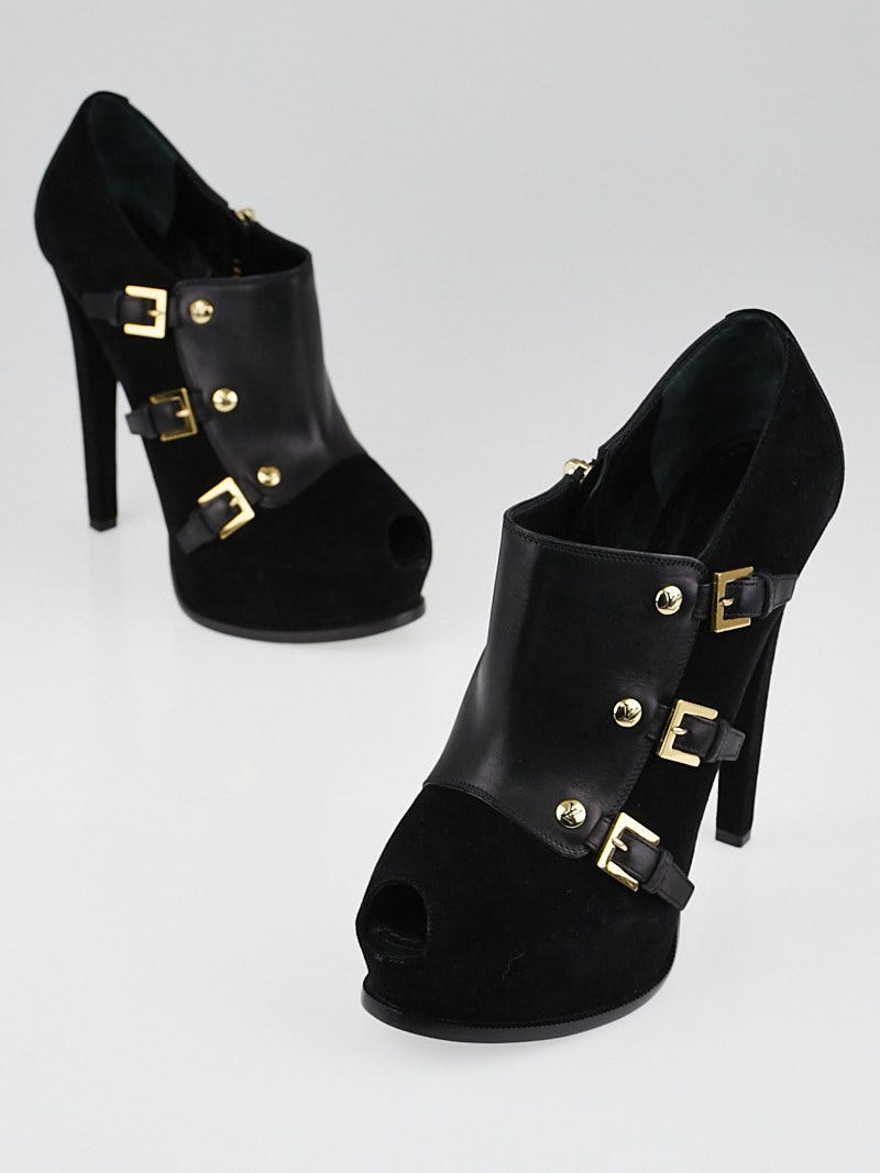 Louis Vuitton Black Suede and Leather Peep Toe Booties