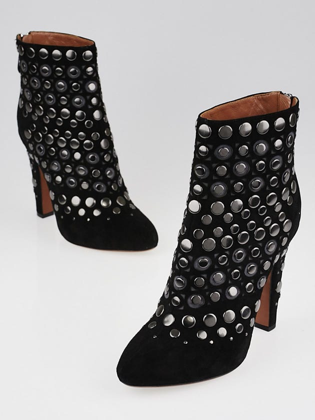 Alaïa Black Suede Studded Cutout Ankle Boots Size 8.5/39