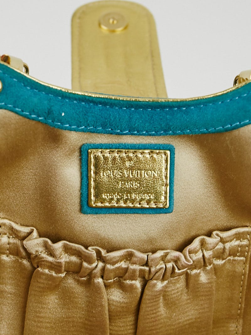 LOUIS VUITTON Turquoise and Gold Monogram Suede Lock Chain Strap THEDA PM  Mini Bag For Sale at 1stDibs