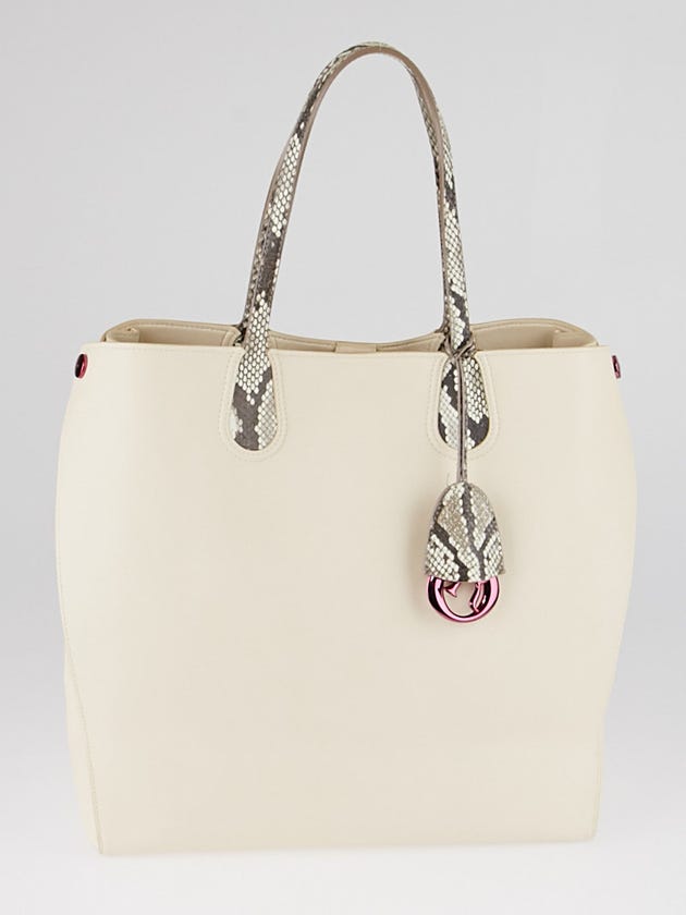 Christian Dior White Calfskin/Python Dior Addict Shopping Tote Vertical Bag