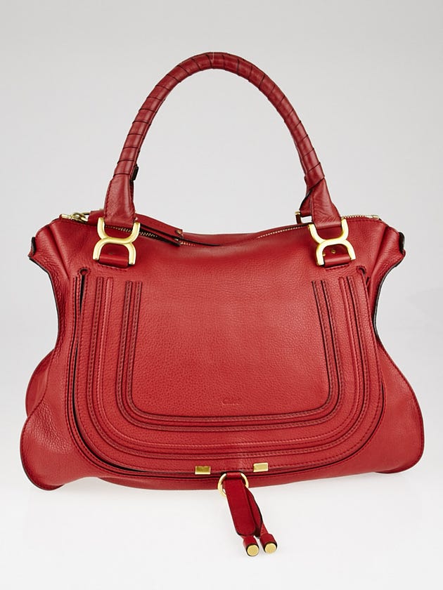 Chloe Vermillion Pebbled Leather Large Marcie Satchel Bag