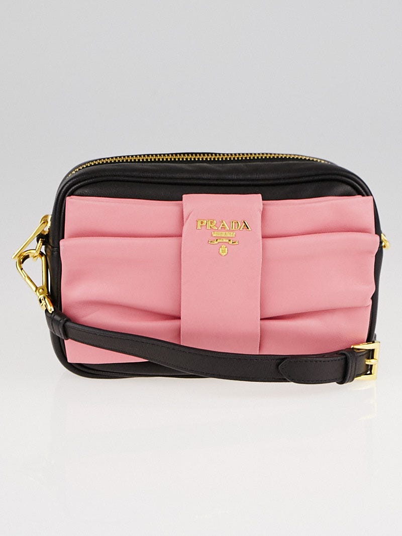 Prada Pink And Black Leather Bow Crossbody Bag Prada