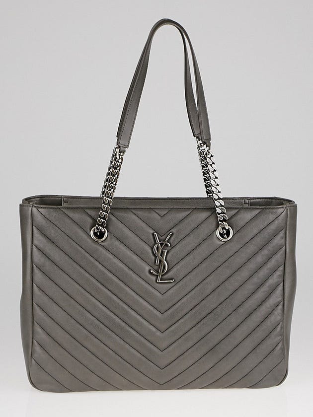 Yves Saint Laurent Grey Chevron Quilted Leather Monogram Tote Bag