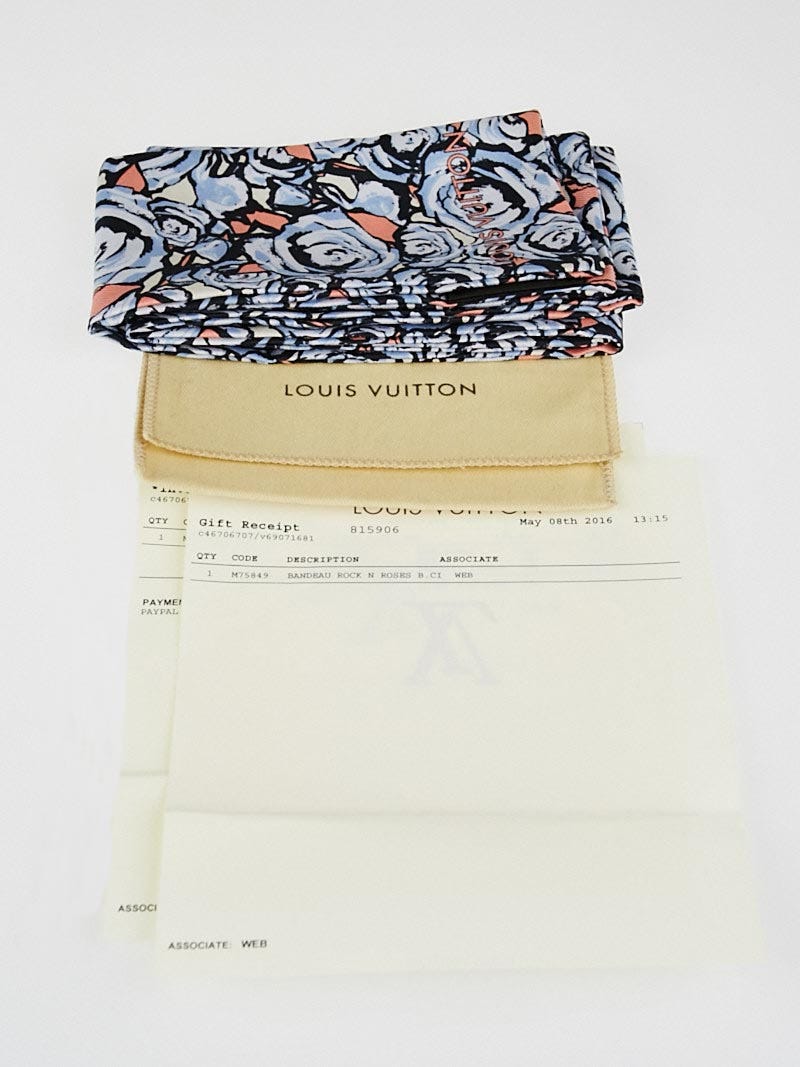 Louis Vuitton Bleu Ciel Rock'n'Roses Silk Bandeau Scarf - Yoogi's Closet