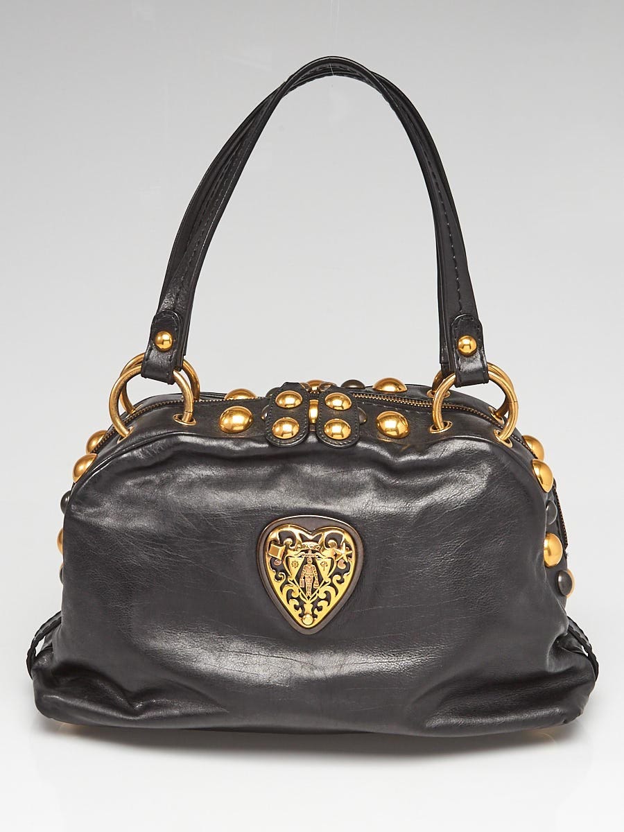 Gucci Black Leather Babouska Heart Dome Medium Satchel Bag