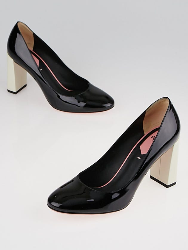 Fendi Black/White Patent Leather Block-Heel Pumps 6.5/37
