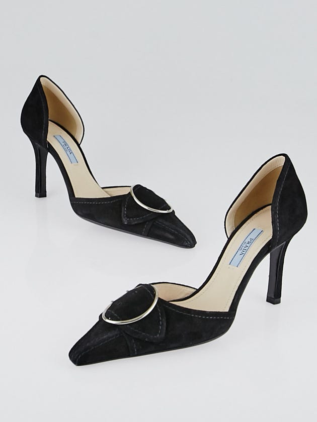 Prada Black Suede Buckle d'Orsay Pumps Size 6/36.5