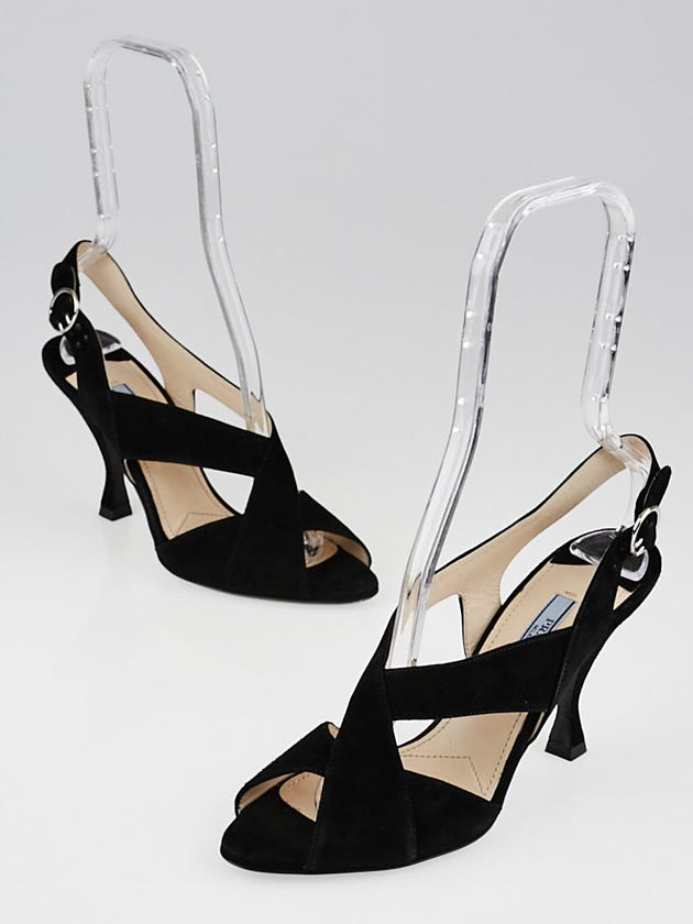 Prada Black Suede Slingback Sandals Size 6.5/37