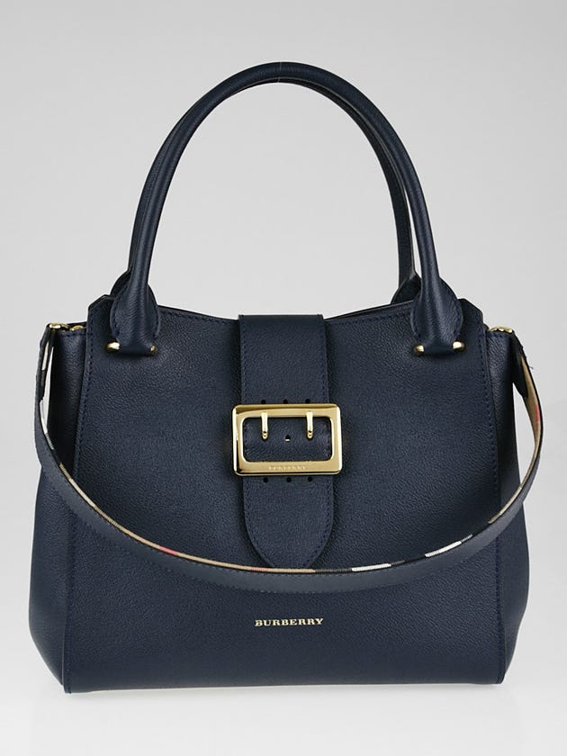 Burberry Blue Grained Leather Medium Buckle Tote Bag