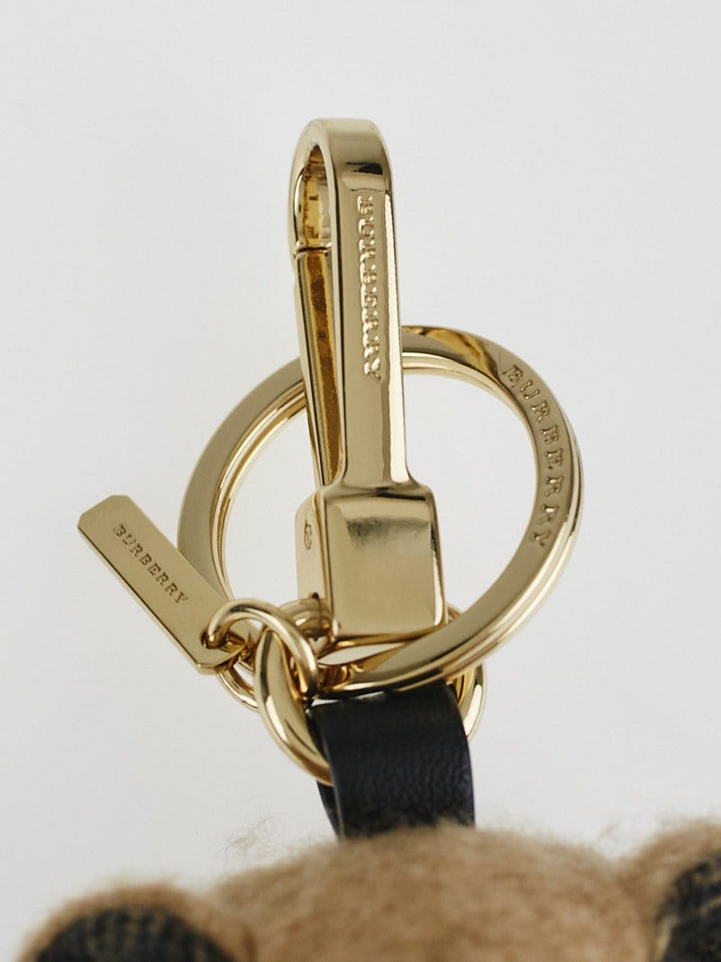 BURBERRY Thomas Bear Cashmere House Check Studded Keychain Camel Gold