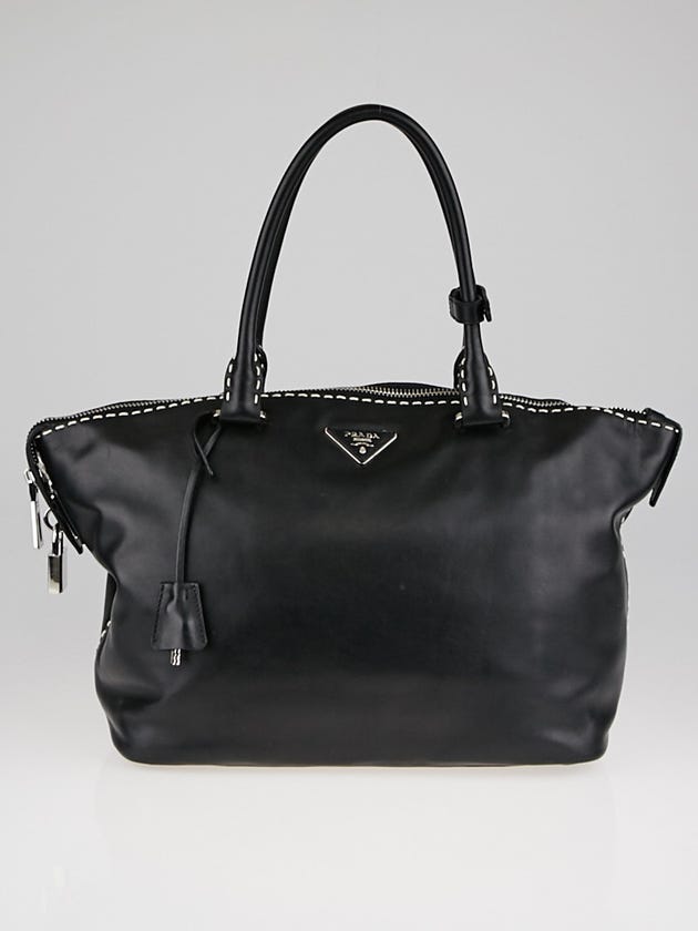 Prada Black Soft Calfskin Leather Double Handle Satchel Bag BR5128