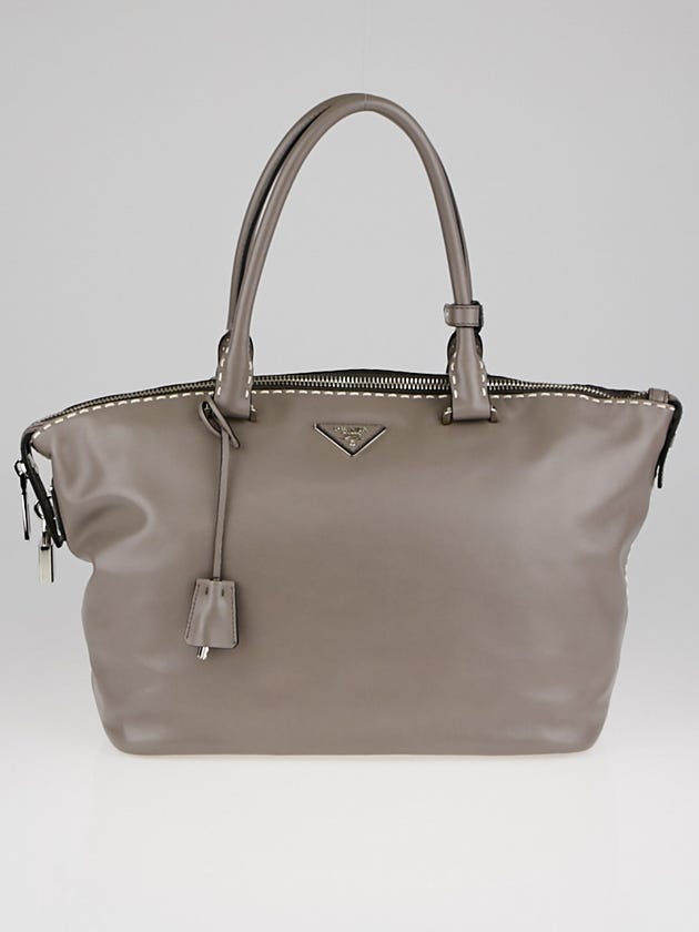 Prada Argilla Smooth Calfskin Leather Double Handle Satchel Bag BR5128