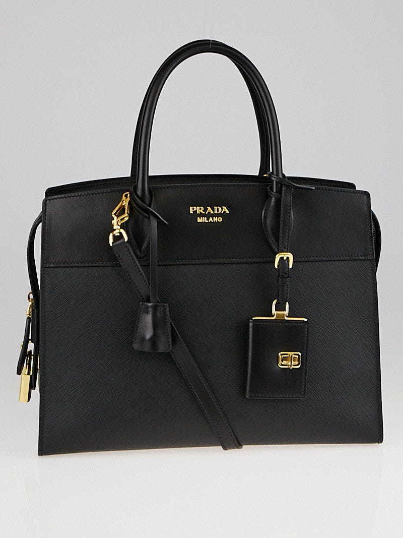Prada Black Saffiano-Trimmed City Calf Crossbody Bag