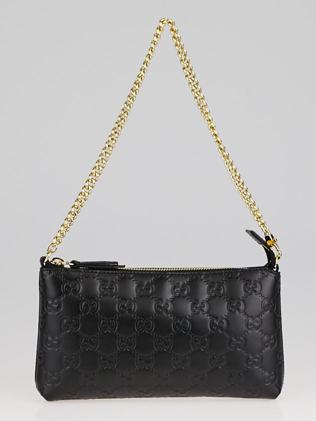 Gucci Black Guccissima Leather Signature Wrist Wallet on Chain Pochette Bag