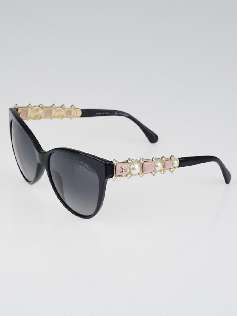 Chanel Black Acetate Cat Eye Frame Bijou Faux Pearl Sunglasses-5336 -  Yoogi's Closet