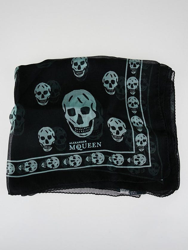 Alexander McQueen Black/Blue Silk Chiffon Classic Skull Scarf