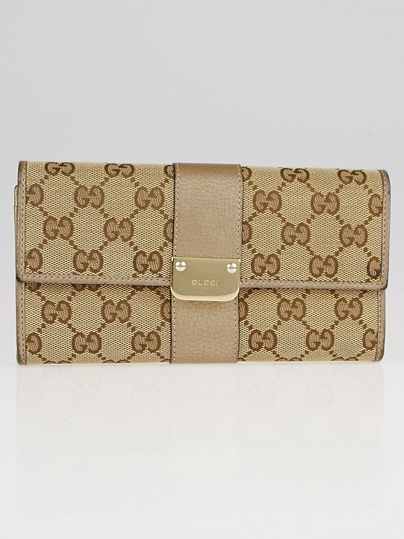 Gucci Beige/Gold GG Canvas Continental Long Wallet