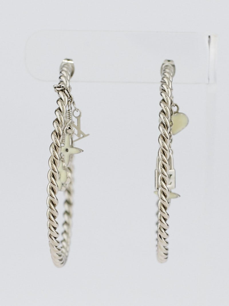 Louis Vuitton Silvertone/White Monogram Sweet Large Hoop Earrings - Yoogi's  Closet