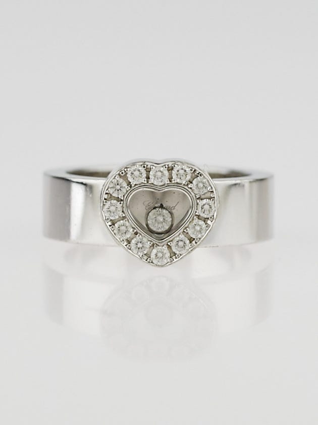 Chopard 18k White Gold and Diamond Happy Diamonds Floating Diamond Heart Ring Size 7