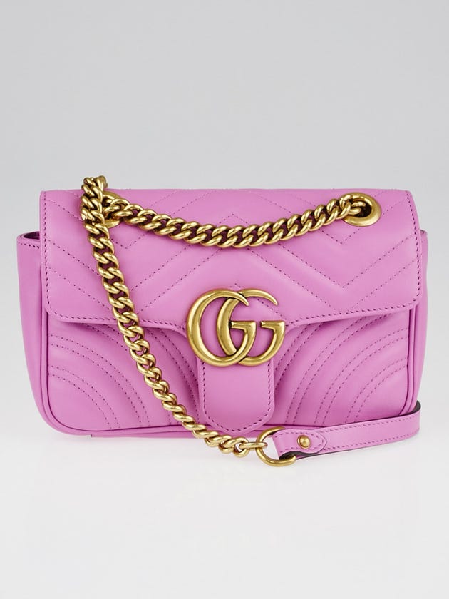 Gucci Pink Quilted Leather GG Marmont Mini Matelasse Shoulder Bag