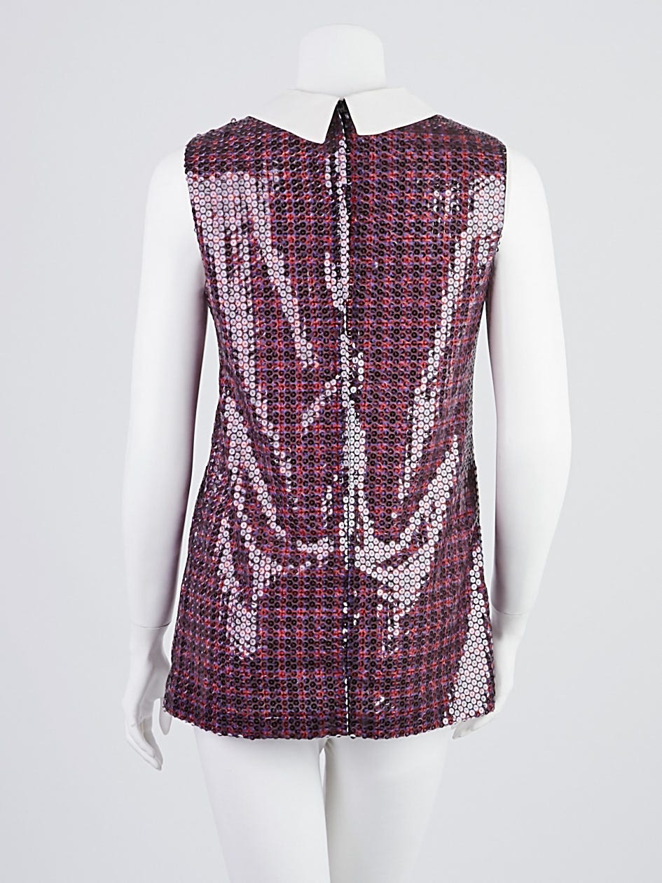 Prada Multicolor Sequin and Silk Sleeveless Blouse Size 4/38