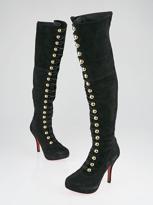 Christian Louboutin Black Suede Leather Supra Fifre Thigh-High Boots Size 6.5/37