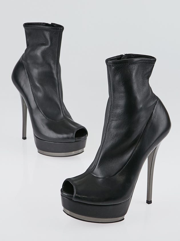 Gucci Black Lambskin Leather Open-Toe Platform Heeled Booties Size 5.5/36