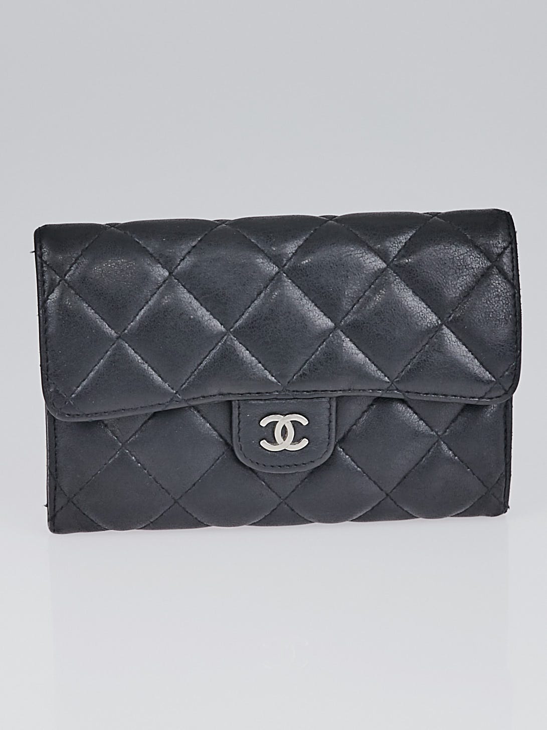 Chanel Black Quilted Lambskin Leather Small Flap Wallet