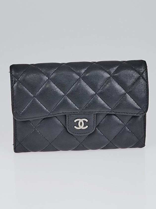 Chanel Black Quilted Lambskin Leather Small Flap Wallet