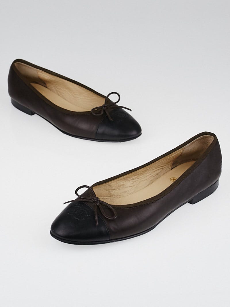 Chanel Dark Brown Lambskin Leather CC Ballet Flats Size 7.5/38 - Yoogi's  Closet