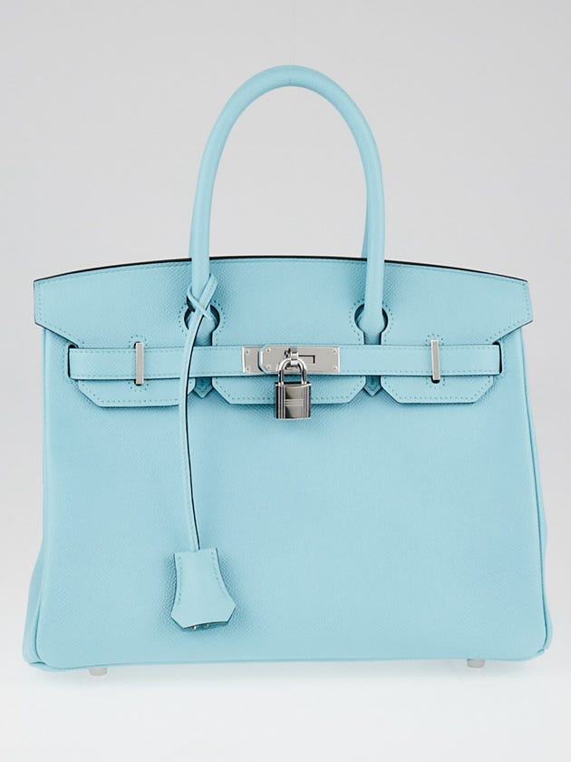 Hermes 30cm Blue Atoll Epsom Leather Palladium Plated Birkin Bag