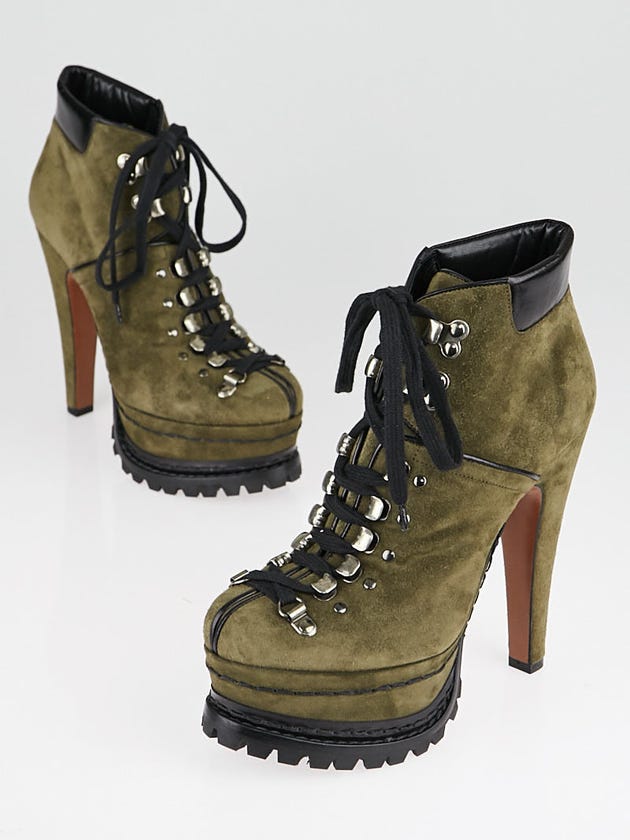Alaïa Olive Green Suede Lace Up Ankle Boots Size 6/36.5