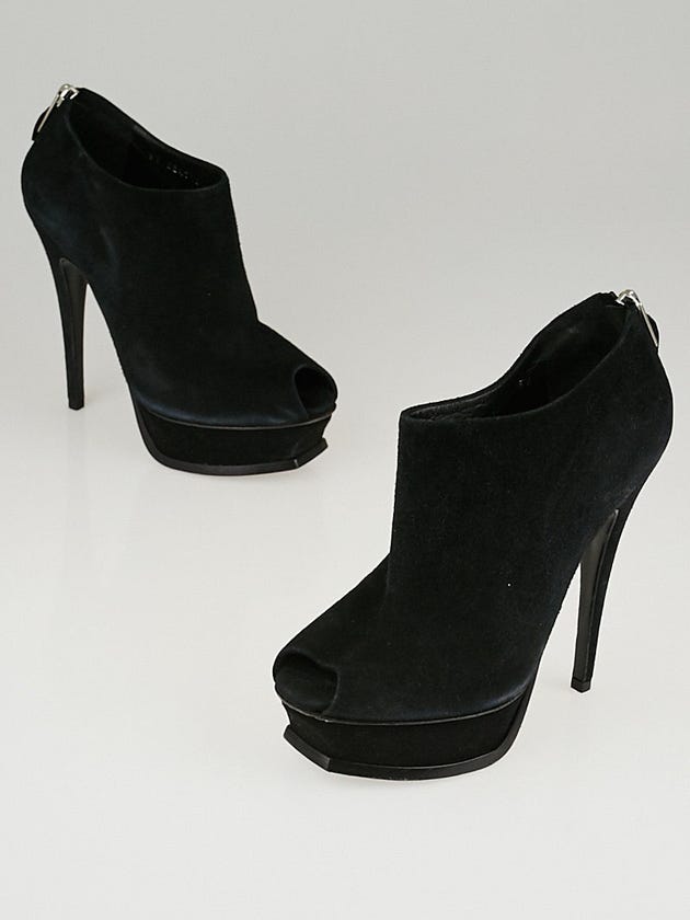 Yves Saint Laurent Black Suede Tribute Peep Toes Platform Booties Size 5.5/36