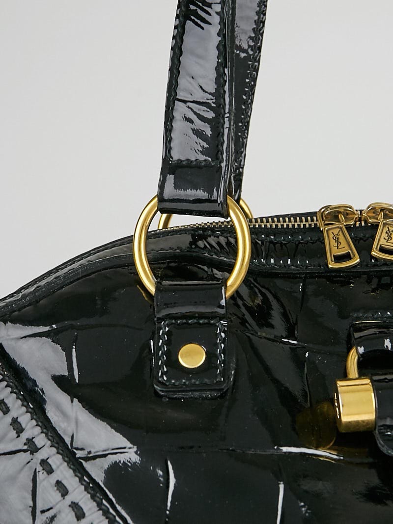 Yves Saint Laurent Black Croc Embossed Patent Leather Muse Yves Saint Laurent Black Croc Embossed Patent Leather Muse