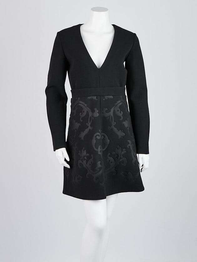 Stella McCartney Black/Anthracite Wool Blend V Neck Dress Size 4/38