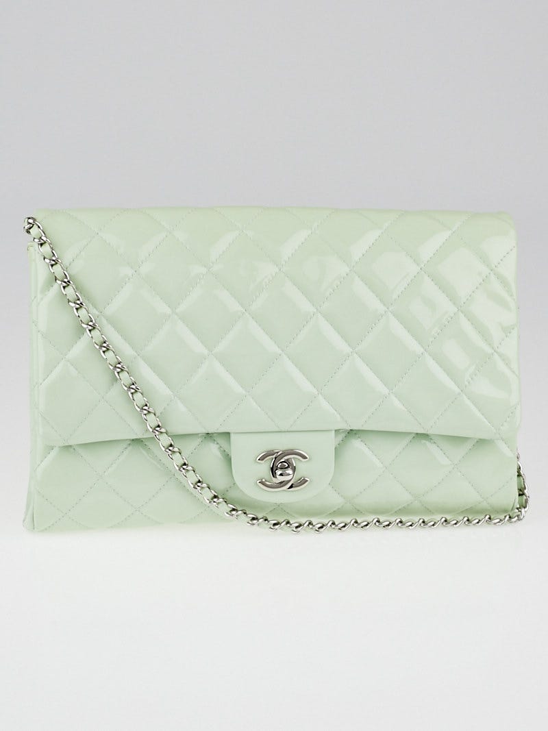 Chanel Light Green Quilted Patent Leather Chain Flap Clutch Bag - Yoogi's  Closet