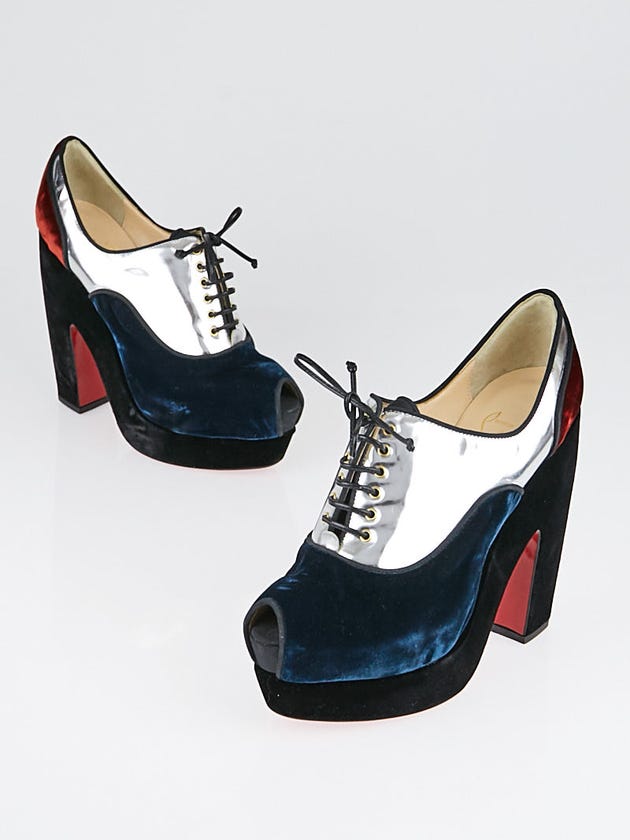 Christian Louboutin Multicolor Velvet Lace Up Enclume Shoes Size 7/37.5