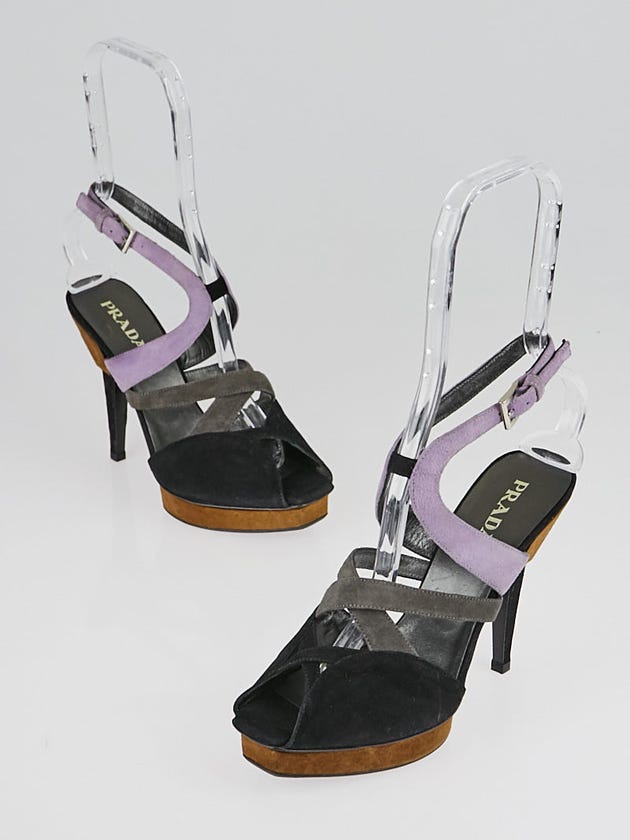 Prada Purple/Black Suede Platform Sandals Size 6/36.5