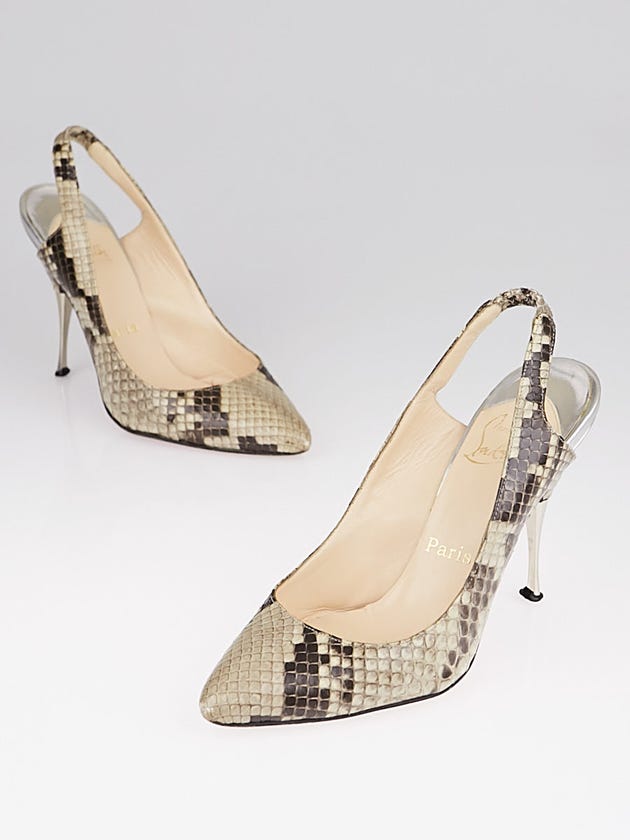 Christian Louboutin Beige/Brown Python Slingback Heels Size 4/34.5