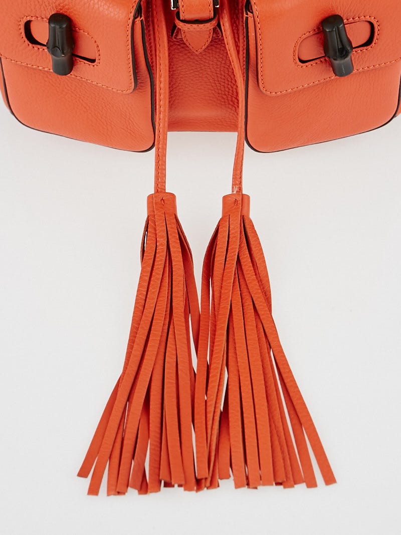 Gucci Vibrant Orange Leather Bamboo Backpack. P0221 Gucci Bamboo Orange Textured Leather Backpack main image 4