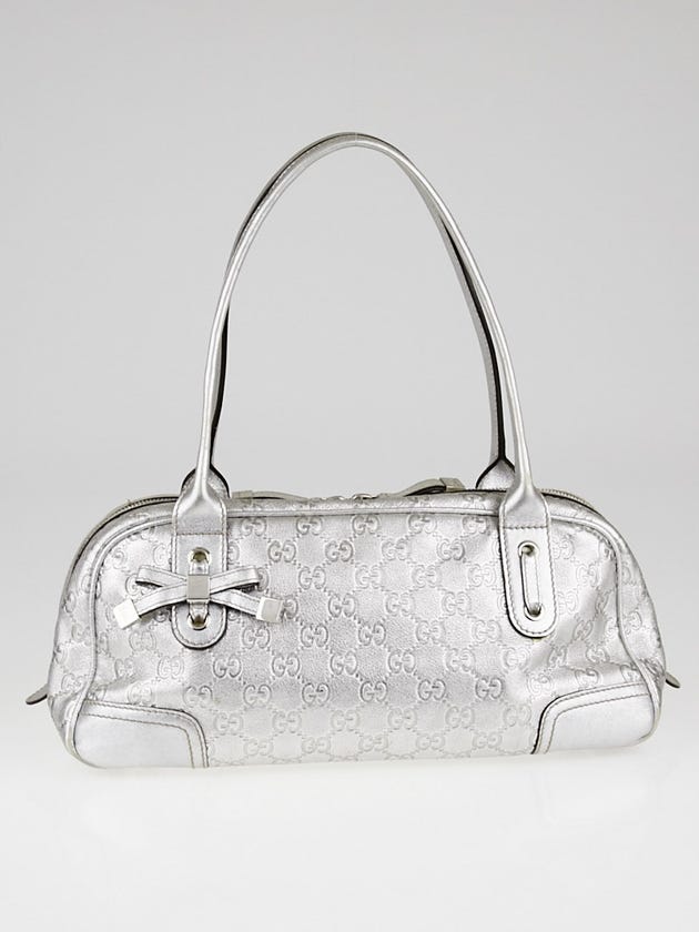 Gucci Silver Guccissima Leather Princy Medium Boston Bag