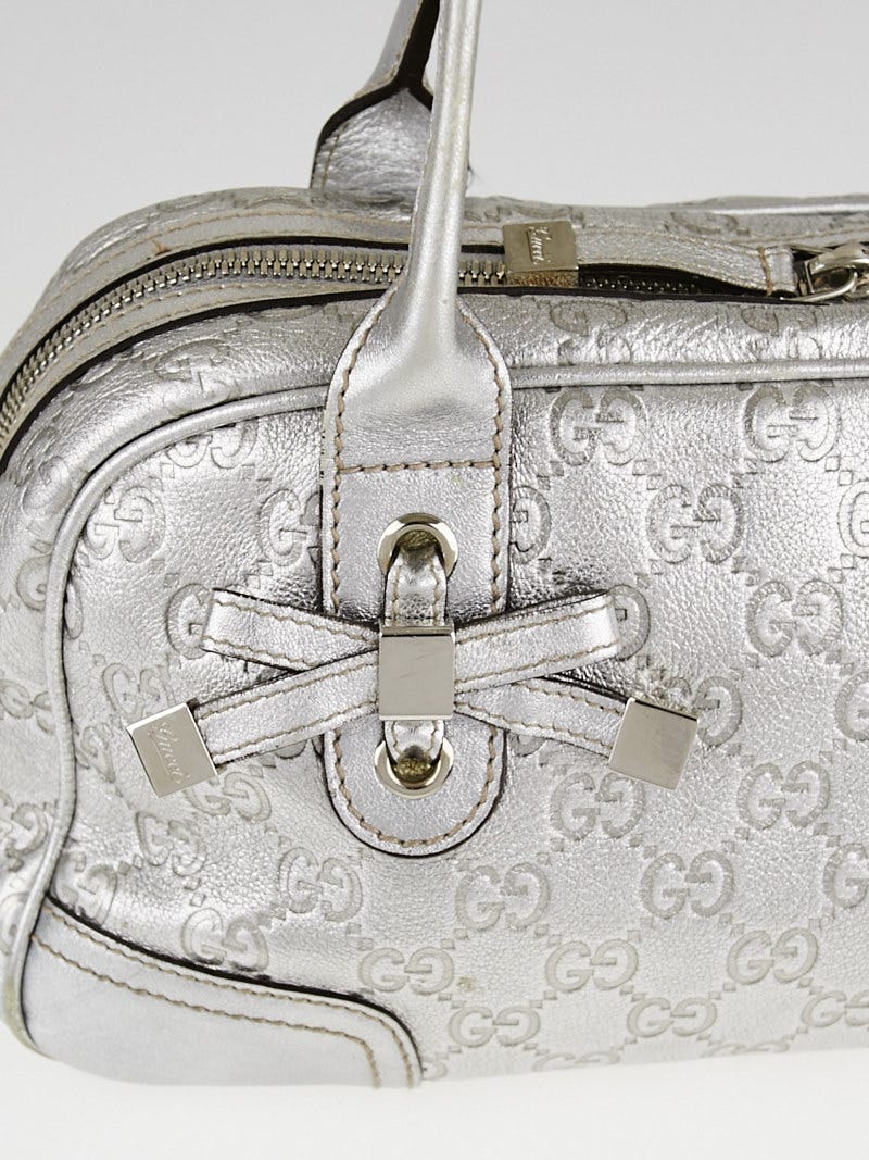 Gucci Silver Guccissima Leather Princy Medium Boston Bag