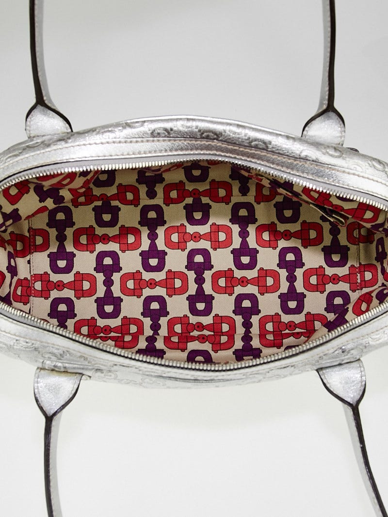 Gucci Silver Guccissima Leather Princy Medium Boston Bag