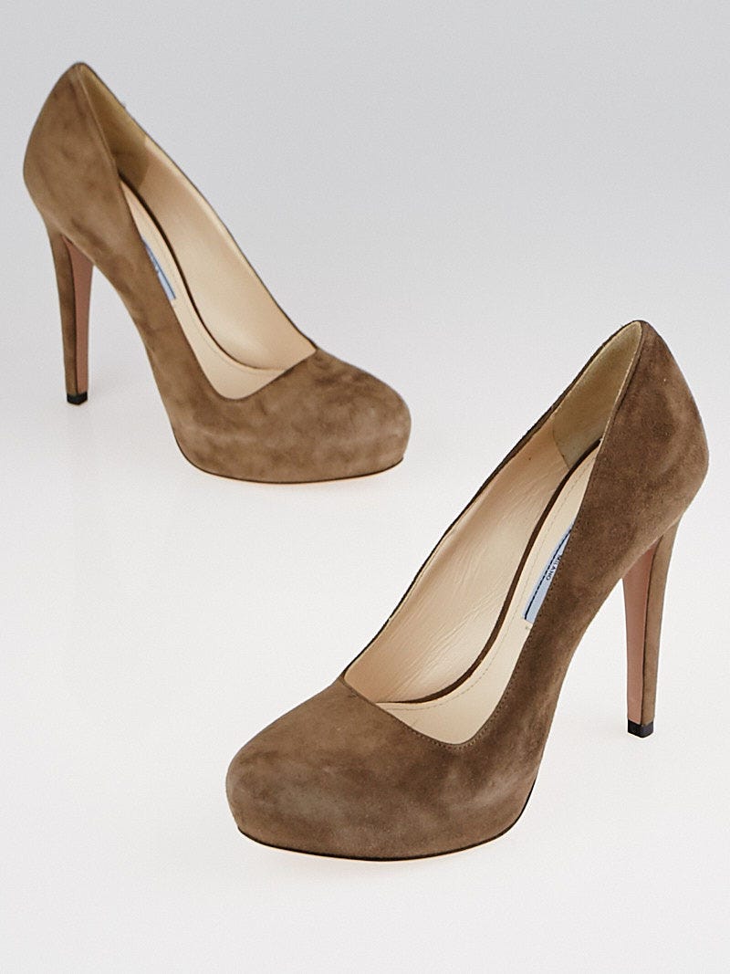 Prada Light Brown Suede Platform Pumps Size 5.5/36 - Yoogi's Closet