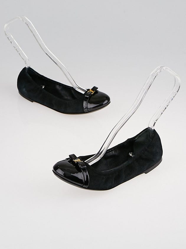 Louis Vuitton Black Suede/Patent Elba Elastic Ballerina Flats Size 7.5/38