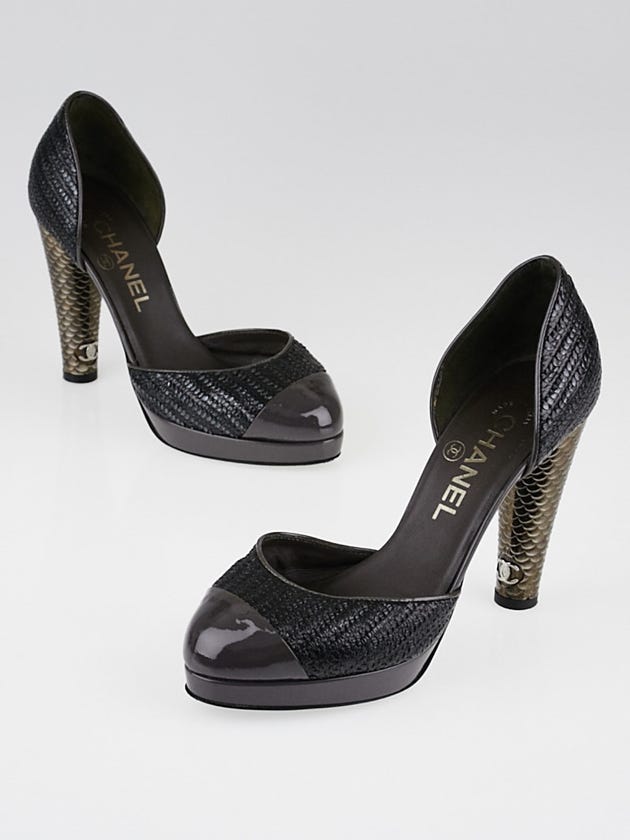 Chanel Argent/Grey Embossed Leather Cap Toe d'Orsay Pumps Size 5.5/36