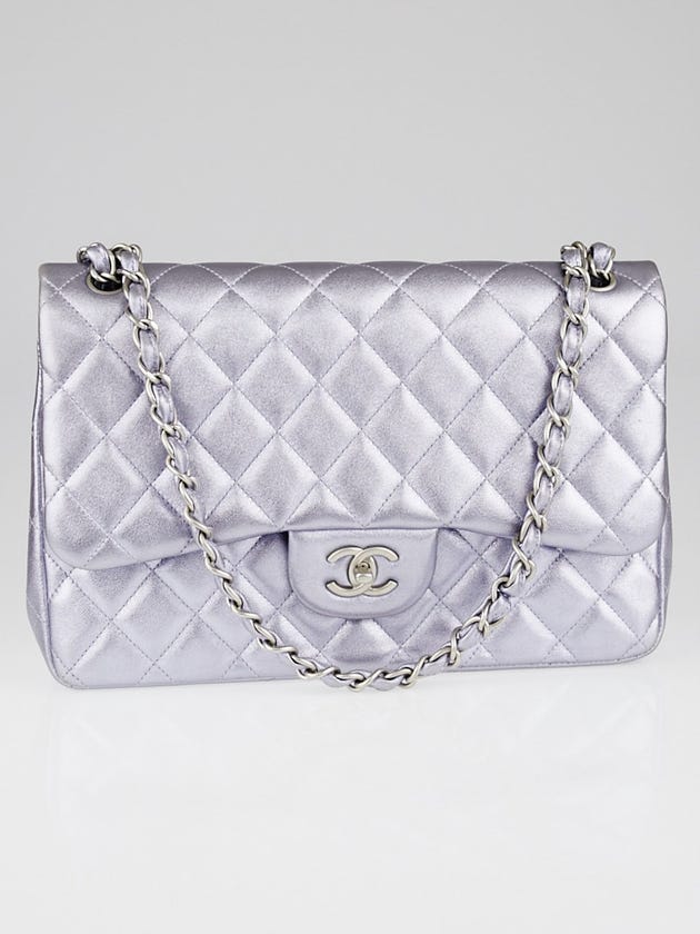Chanel Light Purple Metallic Quilted Lambskin Leather Classic Jumbo Double Flap Bag