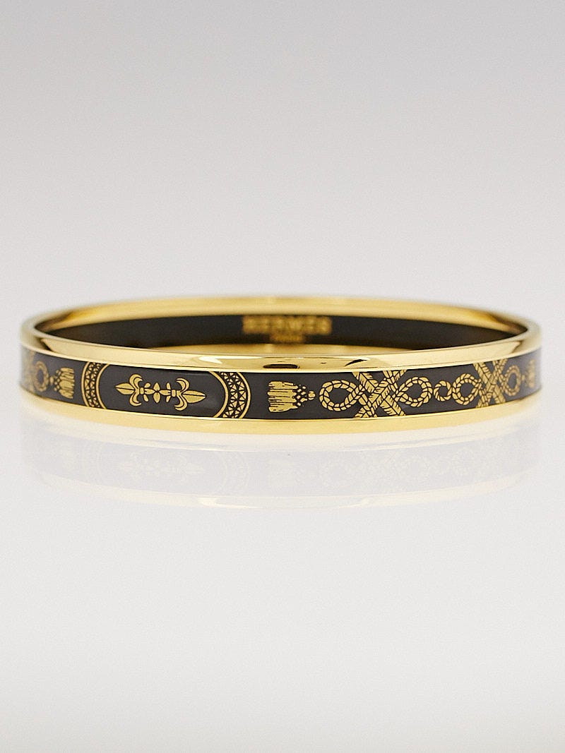 Hermes Black/Gold Grand Apparat Printed Enamel Gold Plated Narrow