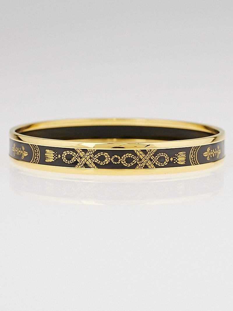 Auth Hermes Bangle Bracelet Gold/Black #324236H35B Authentic Hermès Clic Clac H Black Enamel Gold Bangle  main image 4